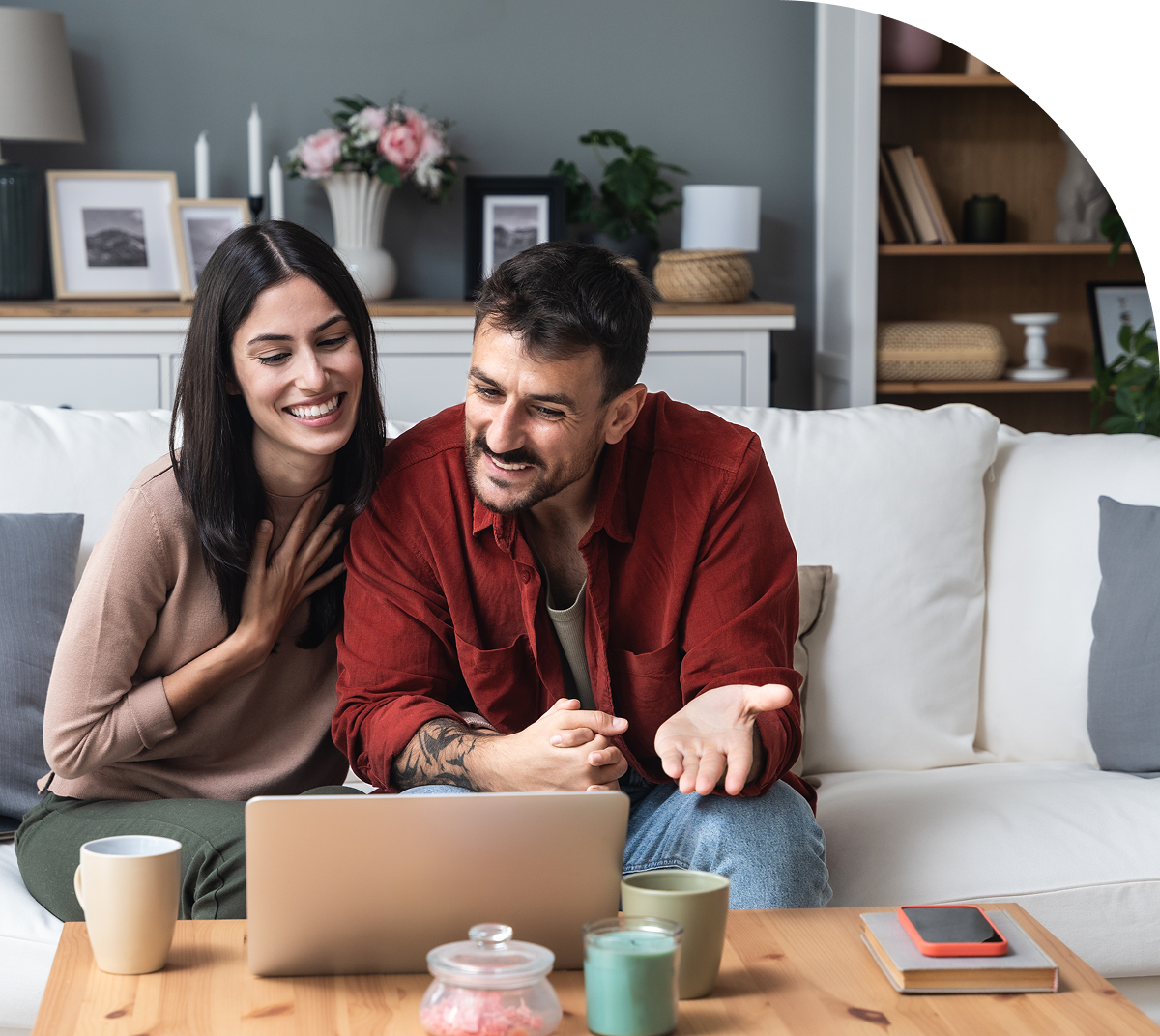 Happy pair enjoying video call